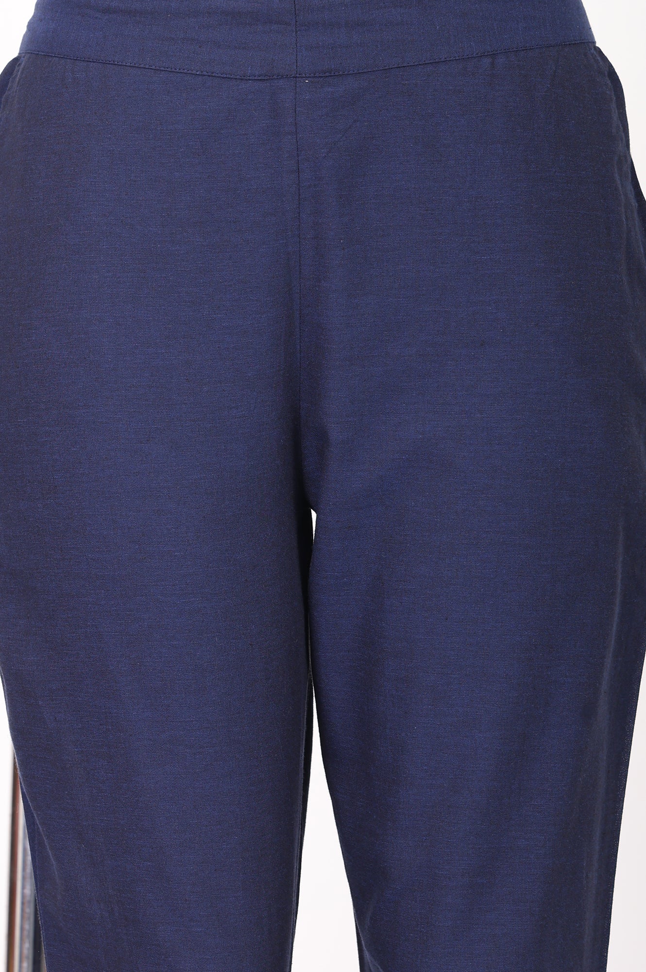 Navy Blue Slim Fit Ankle Length Cotton Trousers