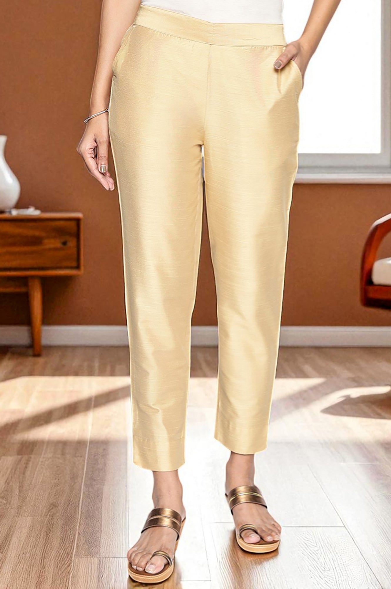 Gold Yarn Dyed Slim Fit Trousers