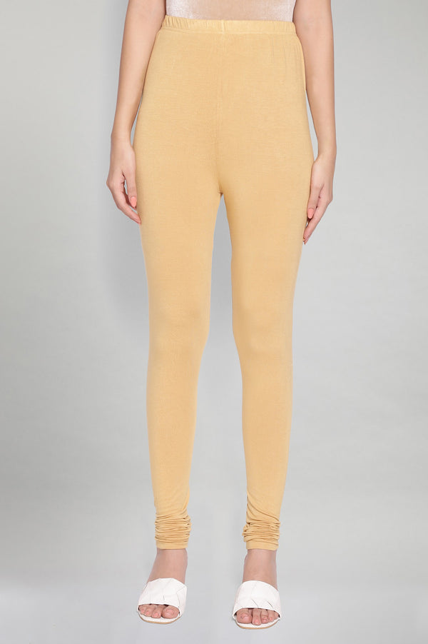 Gold Solid Knitted Women Churidar