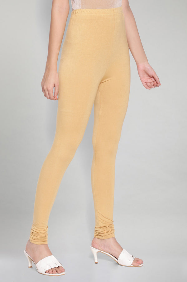 Gold Solid Knitted Women Churidar