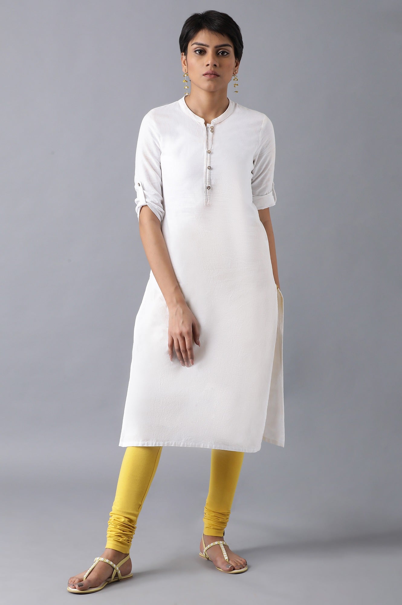 Yellow knitted churidar