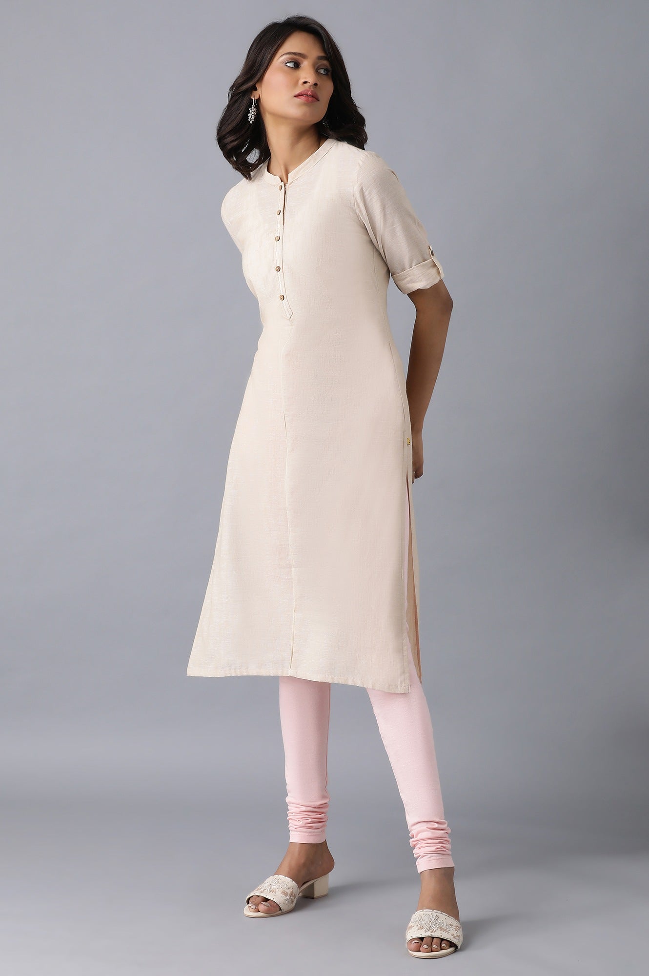 Pink solid churidar