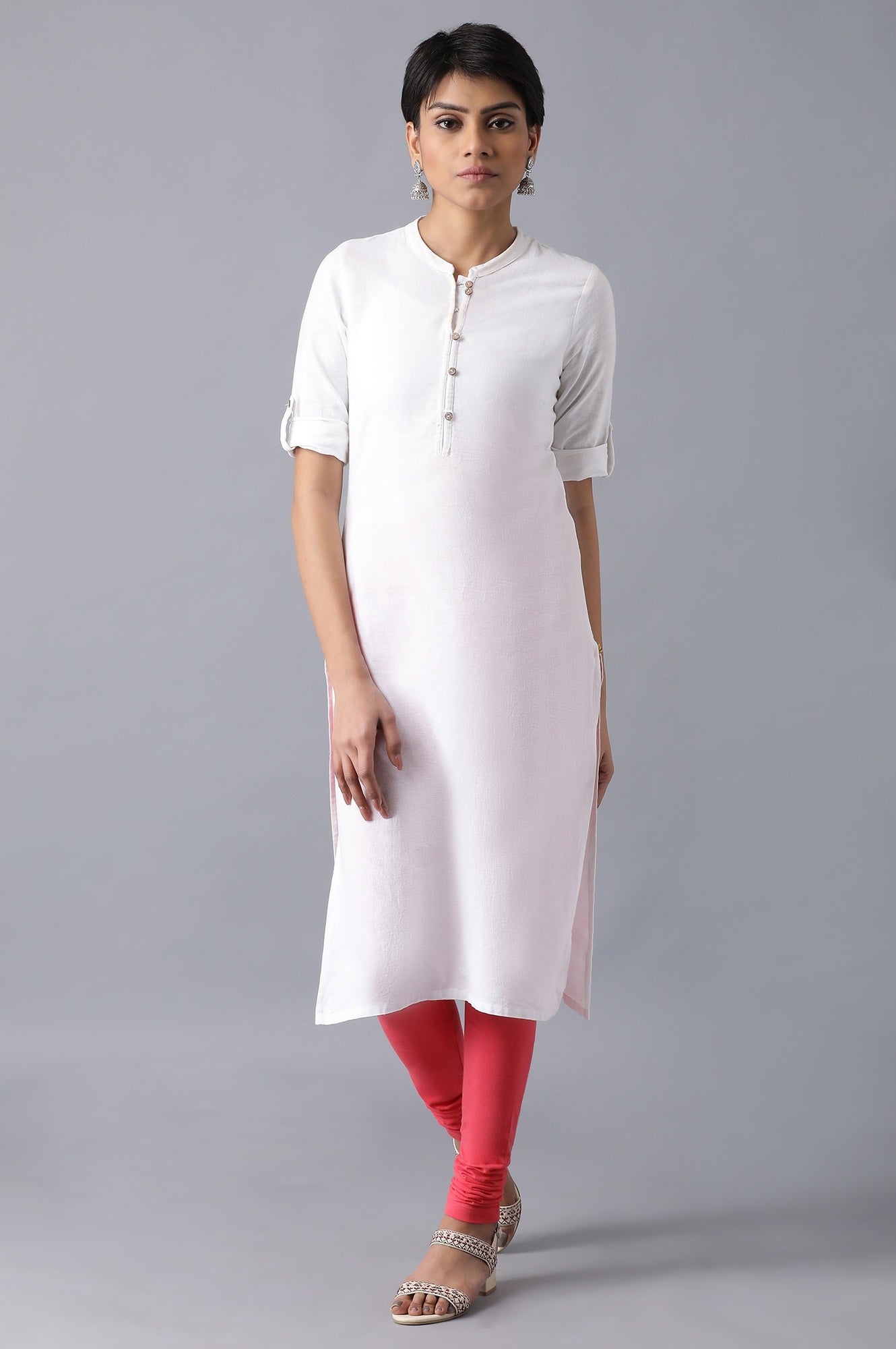 Pink knitted solid churidar