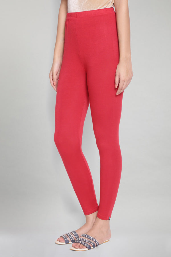 Red Solid Skinny Fit Tights With Elasticated Waistband