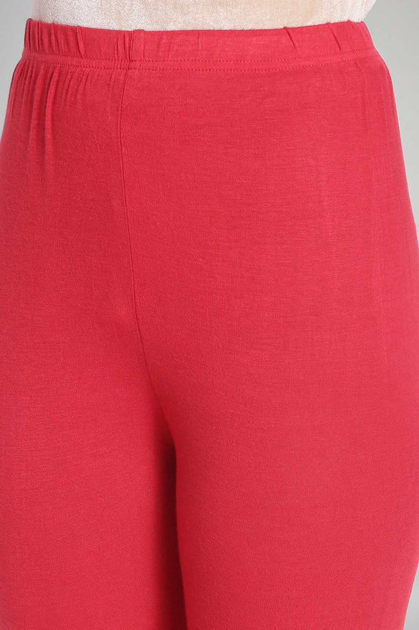 Red Solid Skinny Fit Tights With Elasticated Waistband
