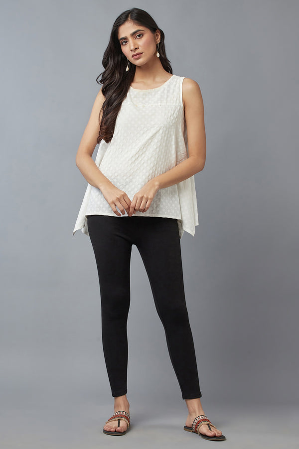 Black Solid Skinny Fit Cotton Tights With Elasticated Waistband