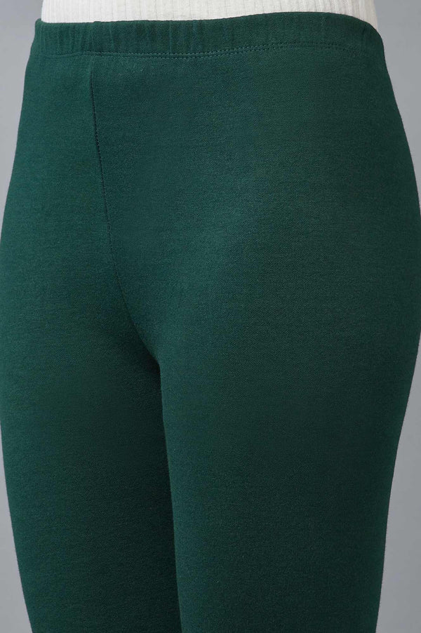 Green Solid Skinny Fit Cotton Tights With Elasticated Waistband