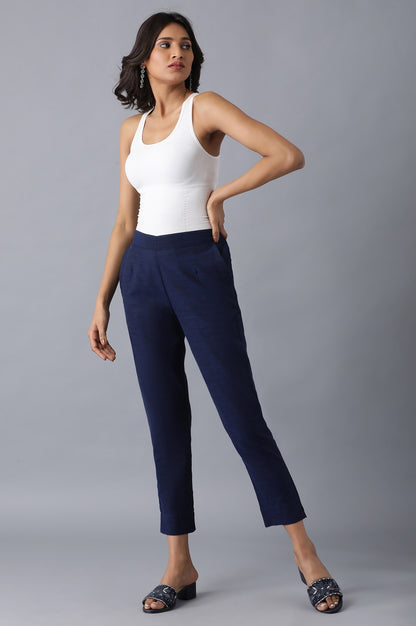 Navy Blue roll-up hem trousers