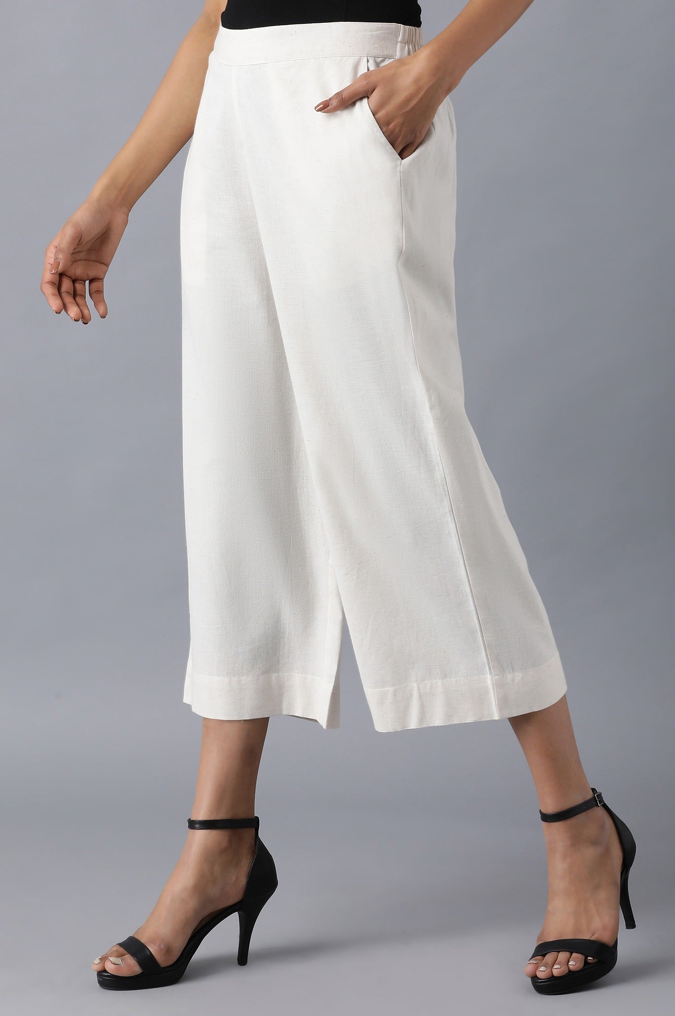 White Cotton Solid Culottes