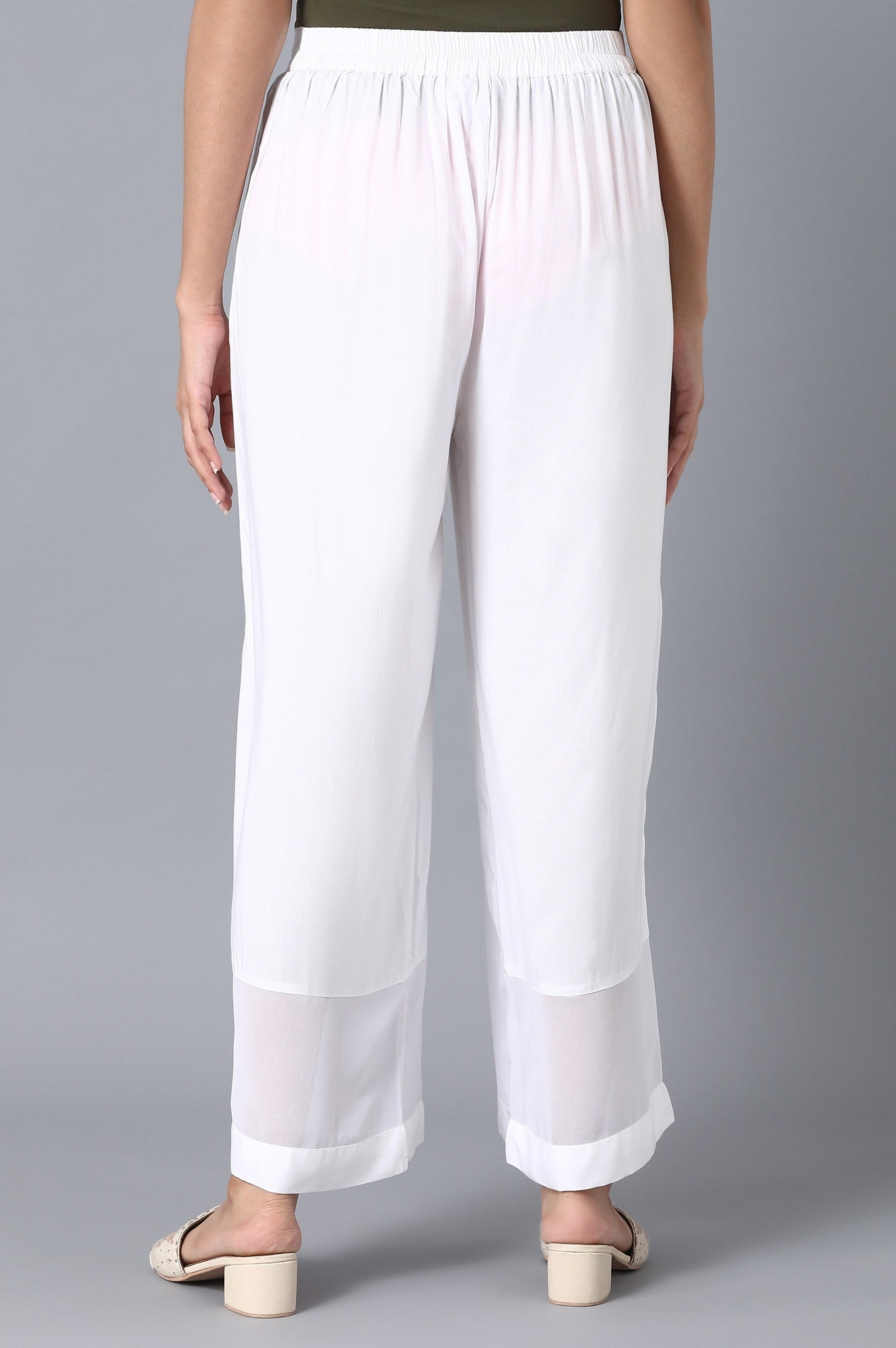White Solid Straight Palazzo