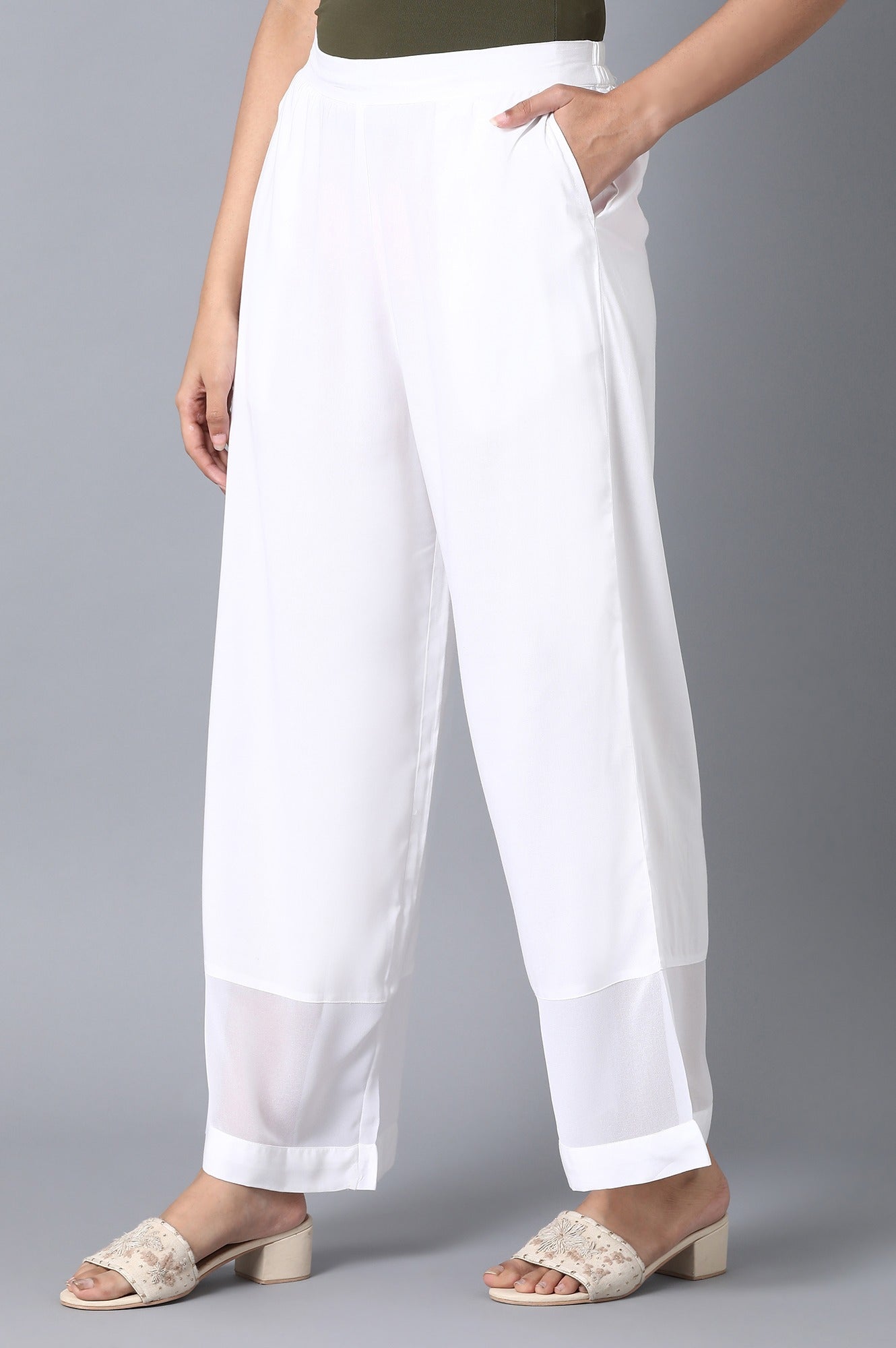 White Solid Straight Palazzo