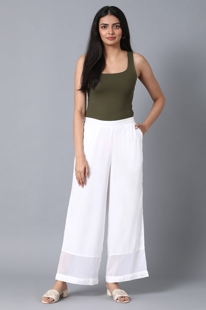 White Solid Straight Palazzo