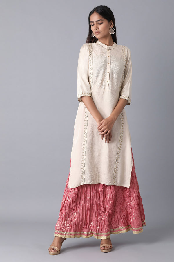 Pink Floral Printed Flared Cotton Skirt With Elasticated Waist