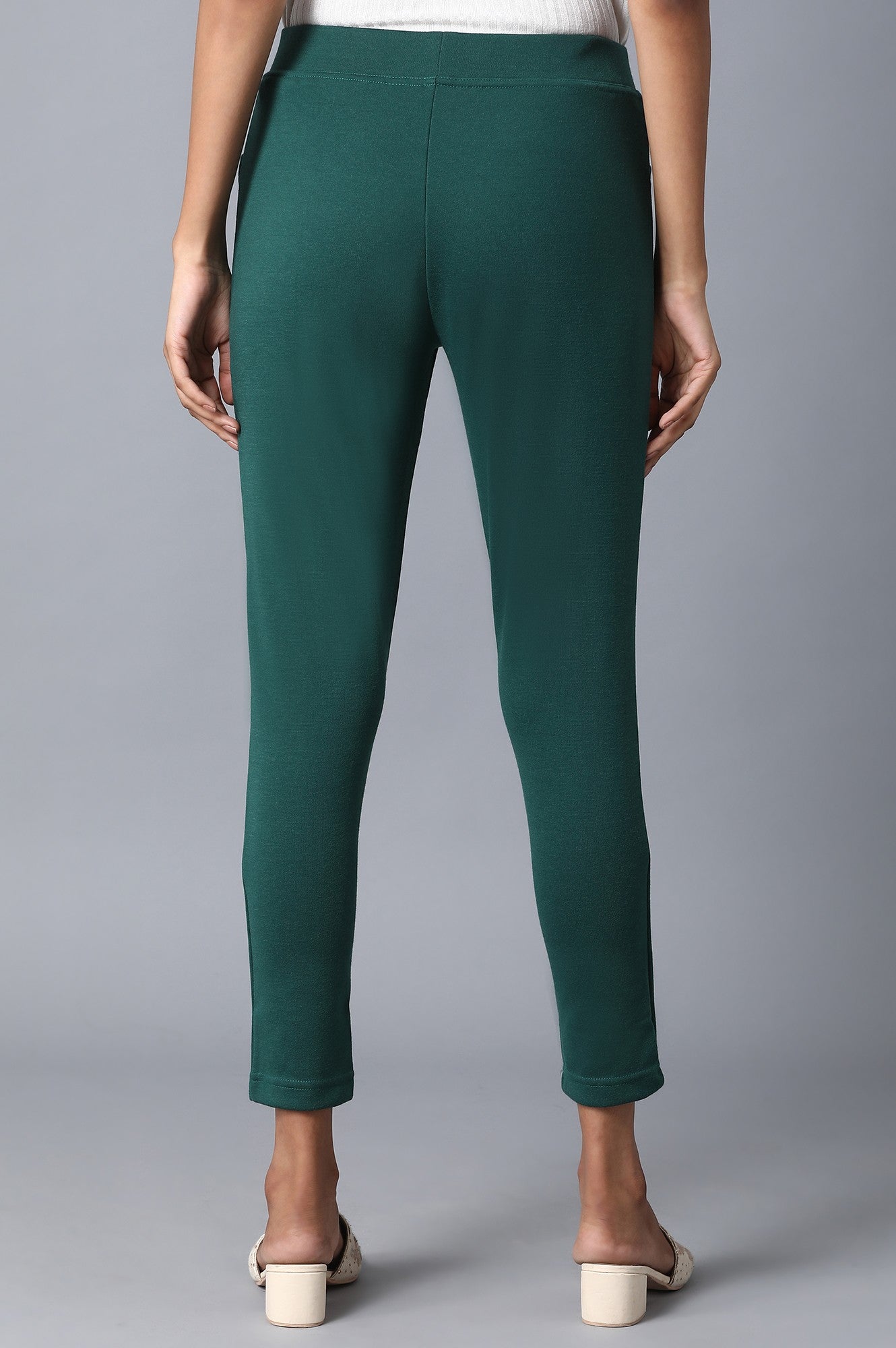 Green Solid Yoga Tights