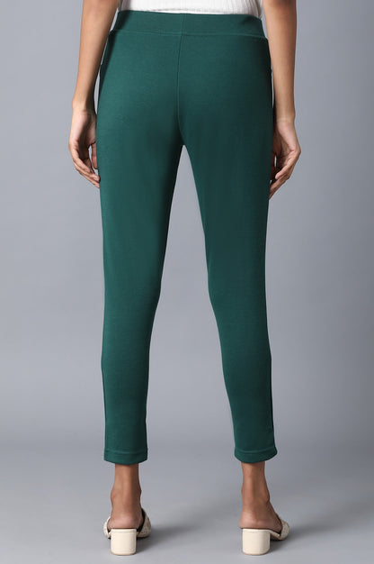 Green Solid Yoga Tights