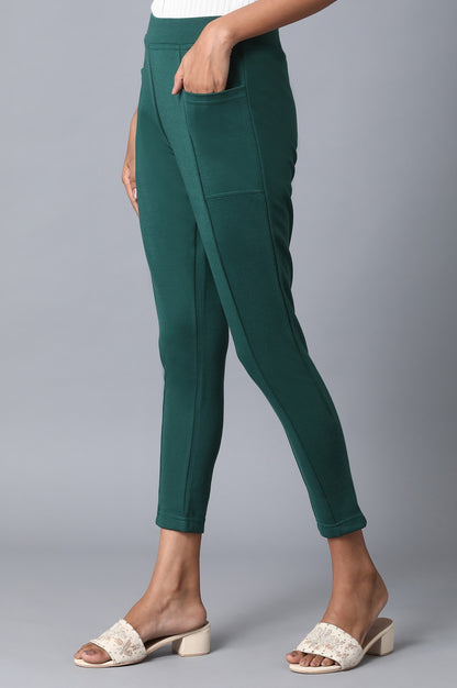 Green Solid Yoga Tights