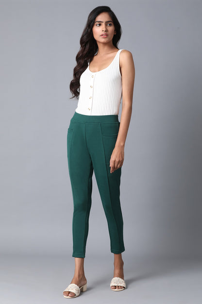 Green Solid Yoga Tights