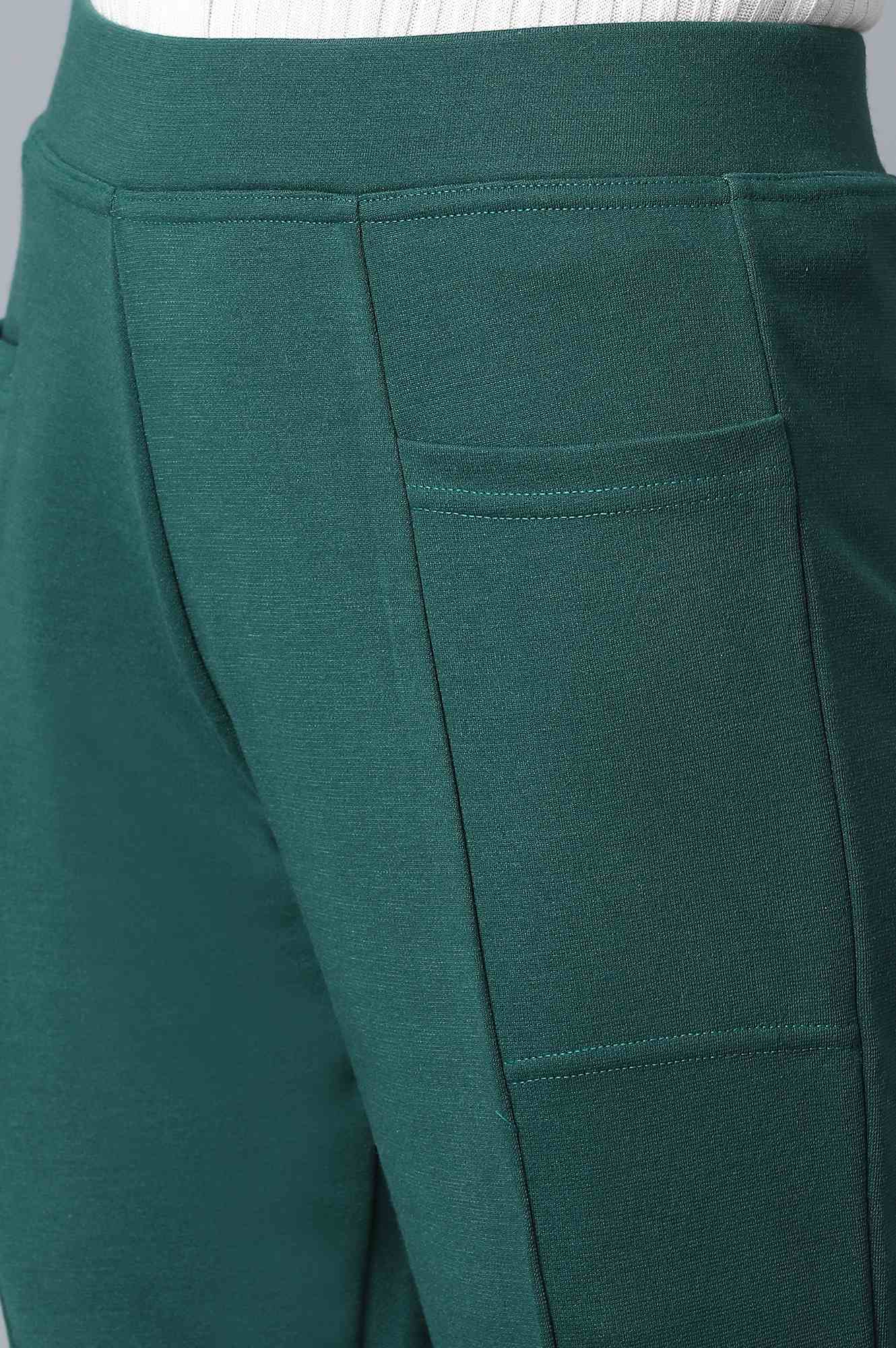 Green Solid Yoga Tights