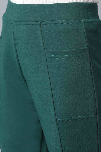 Green Solid Yoga Tights