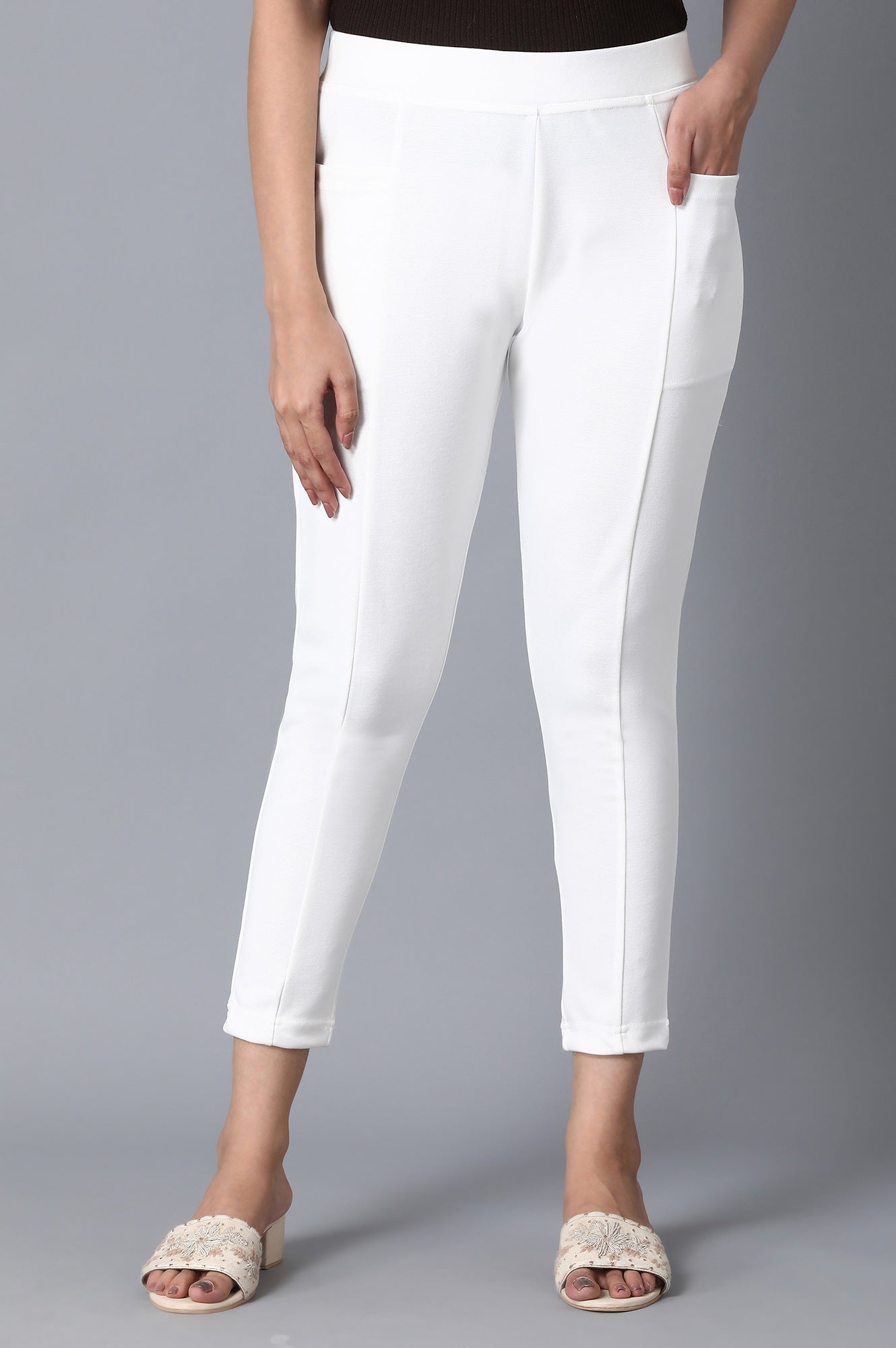 White Solid Yoga Tights