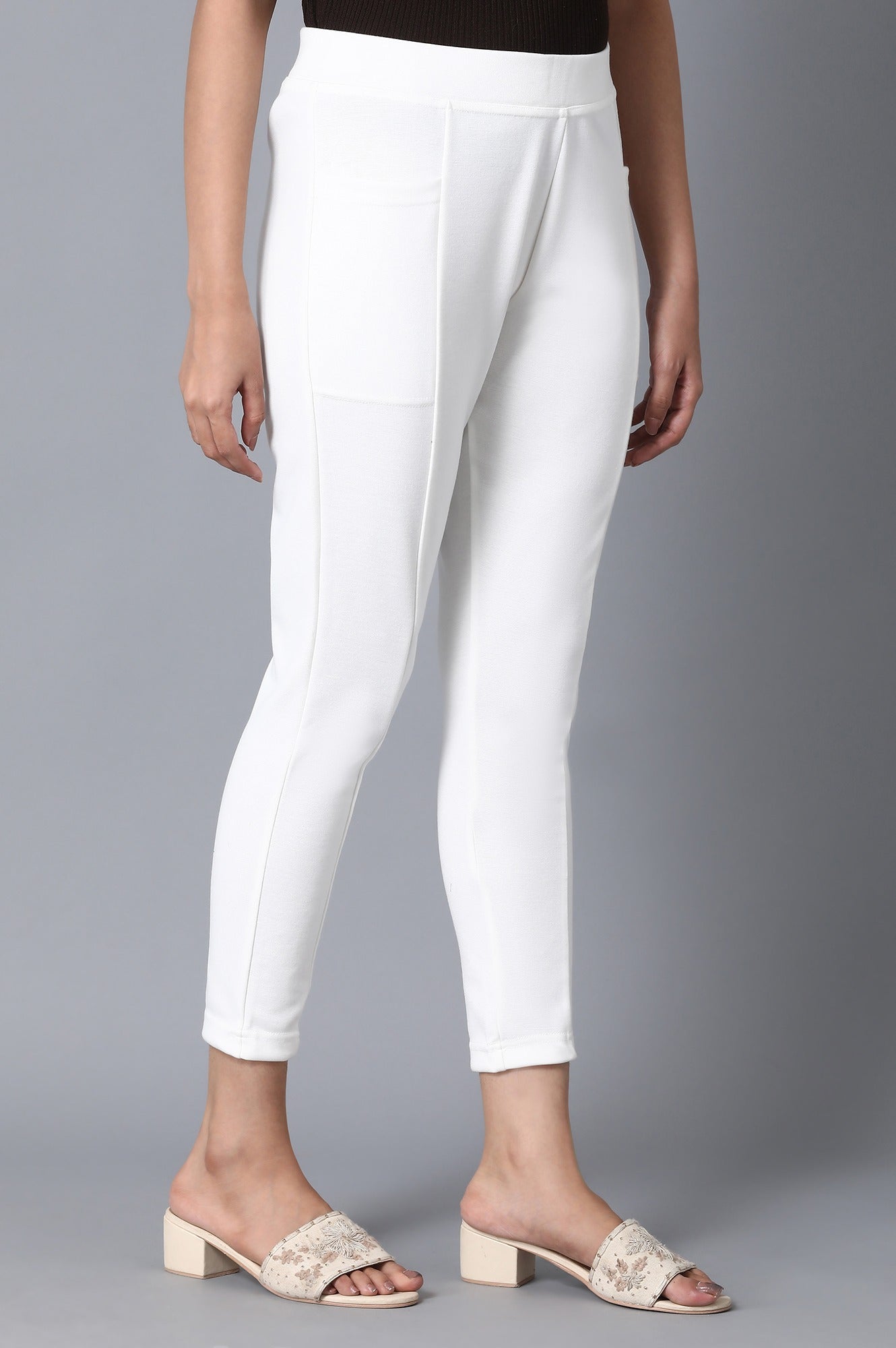 White Solid Yoga Tights