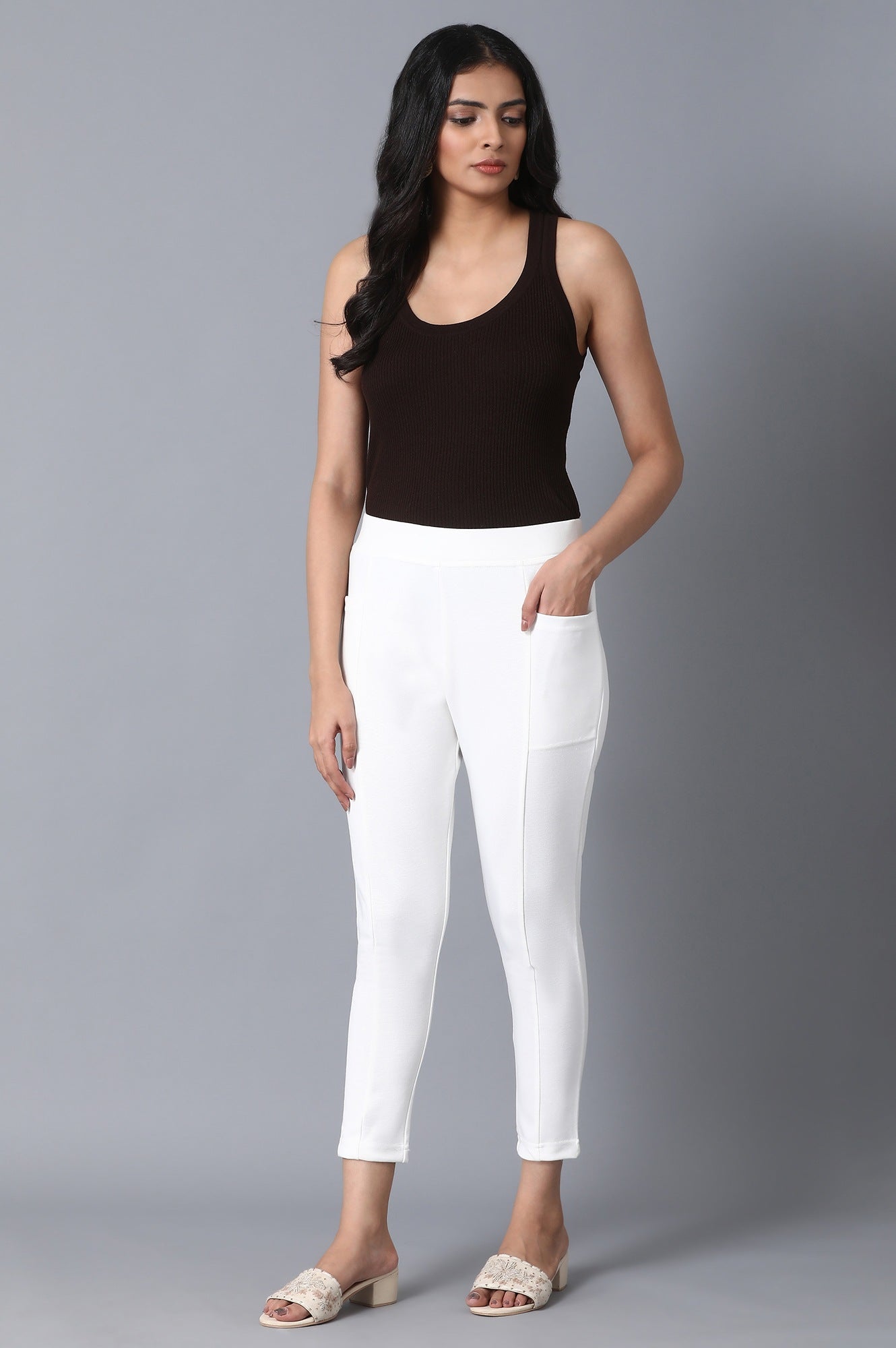 White Solid Yoga Tights