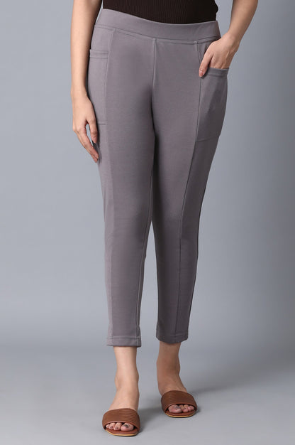 Grey Solid Yoga Tights
