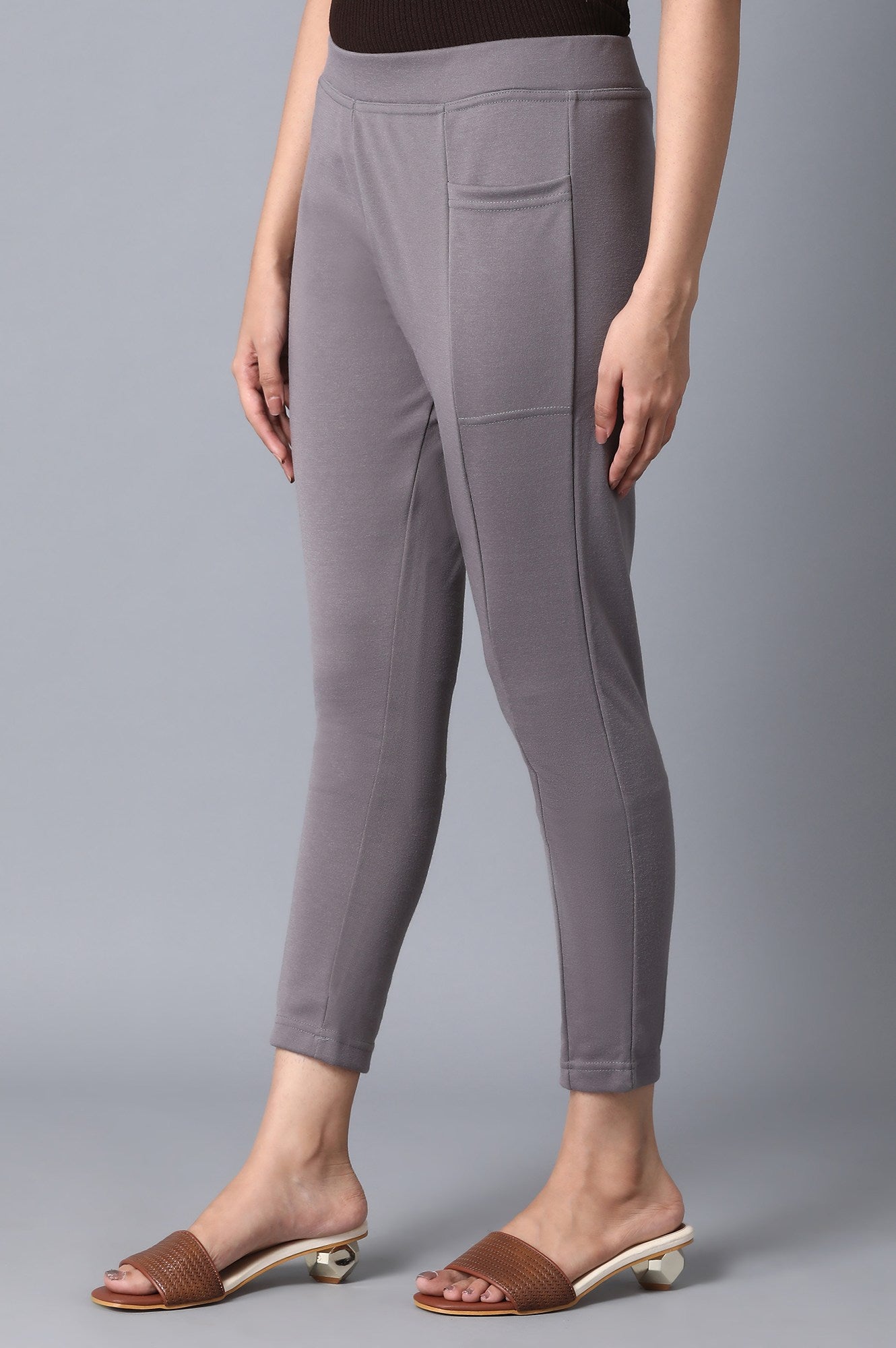 Grey Solid Yoga Tights