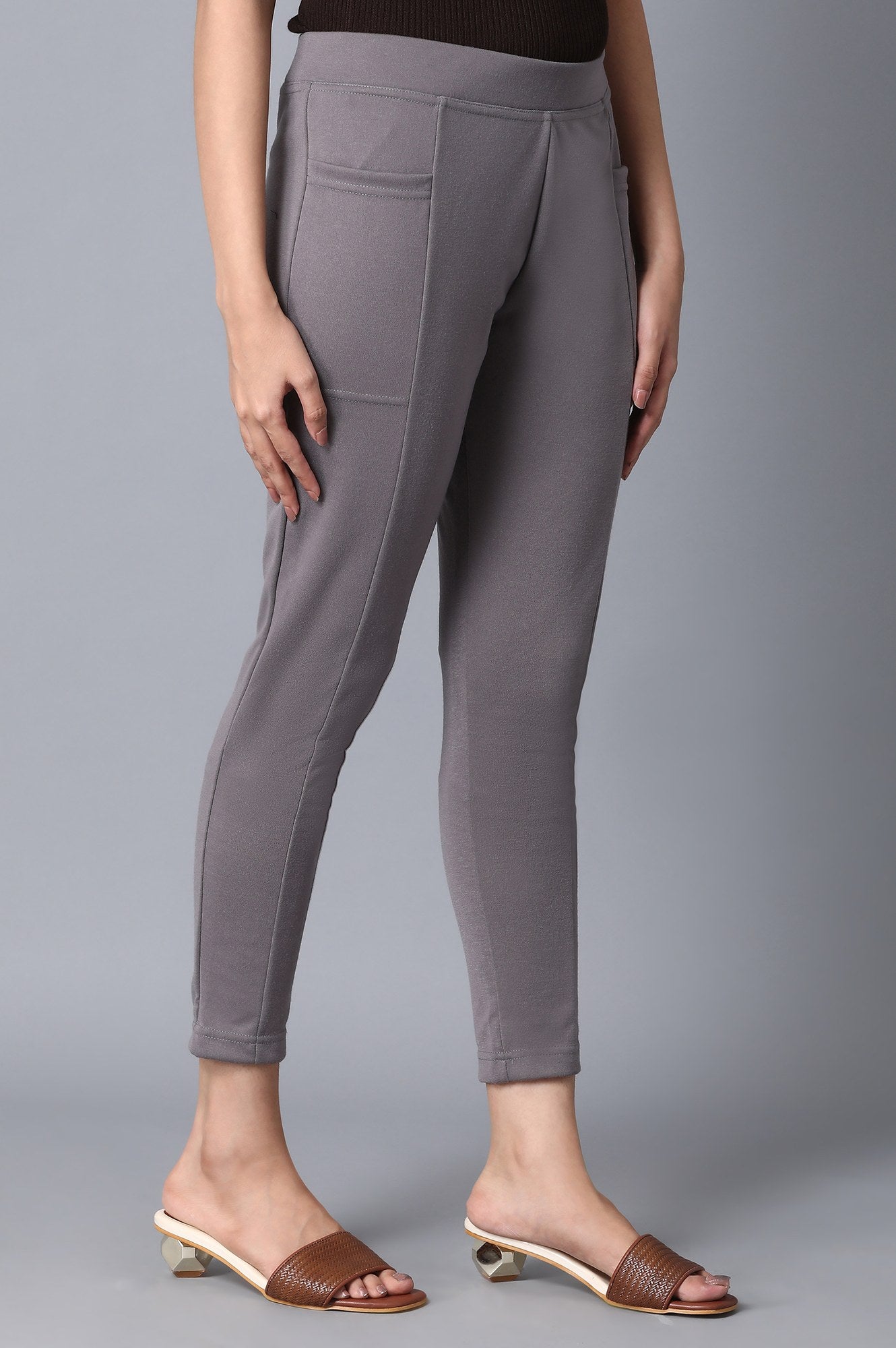 Grey Solid Yoga Tights