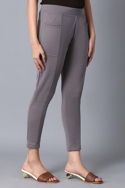 Grey Solid Yoga Tights
