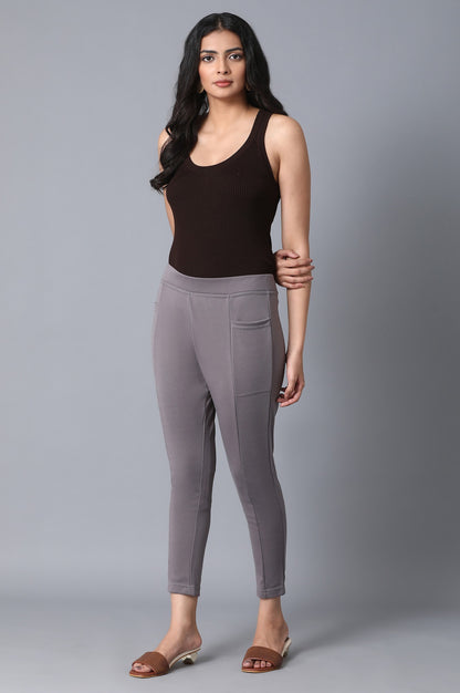 Grey Solid Yoga Tights