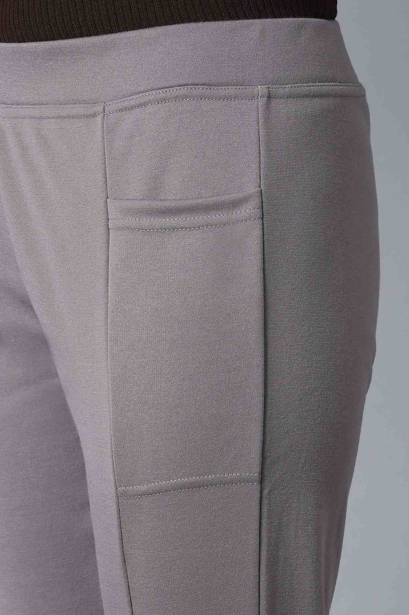 Grey Solid Yoga Tights