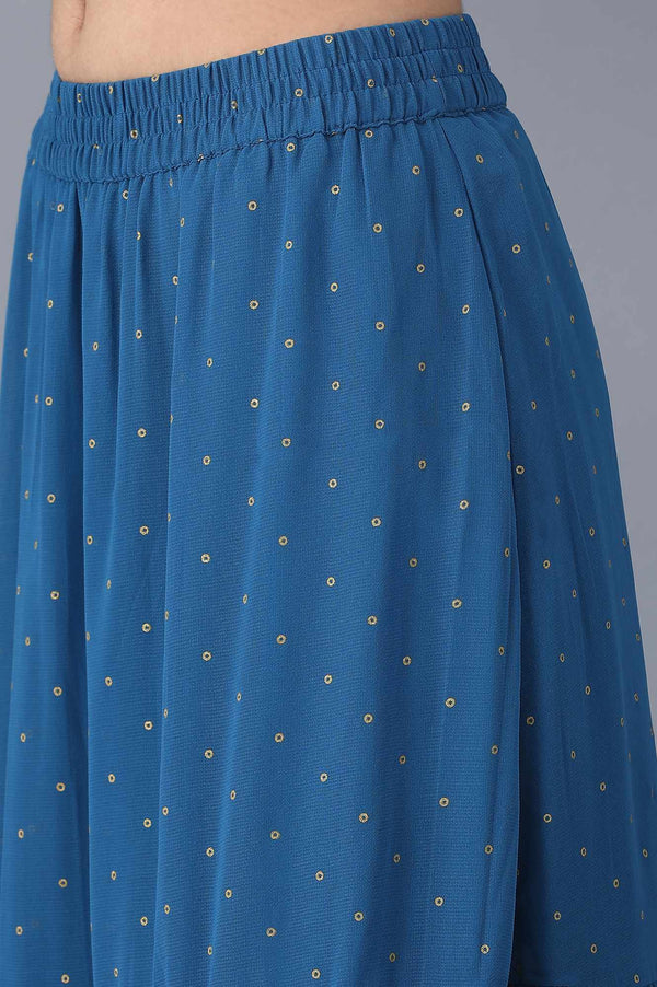 Blue Dot Printed Flared Woven Skirt With Elasticated Waist