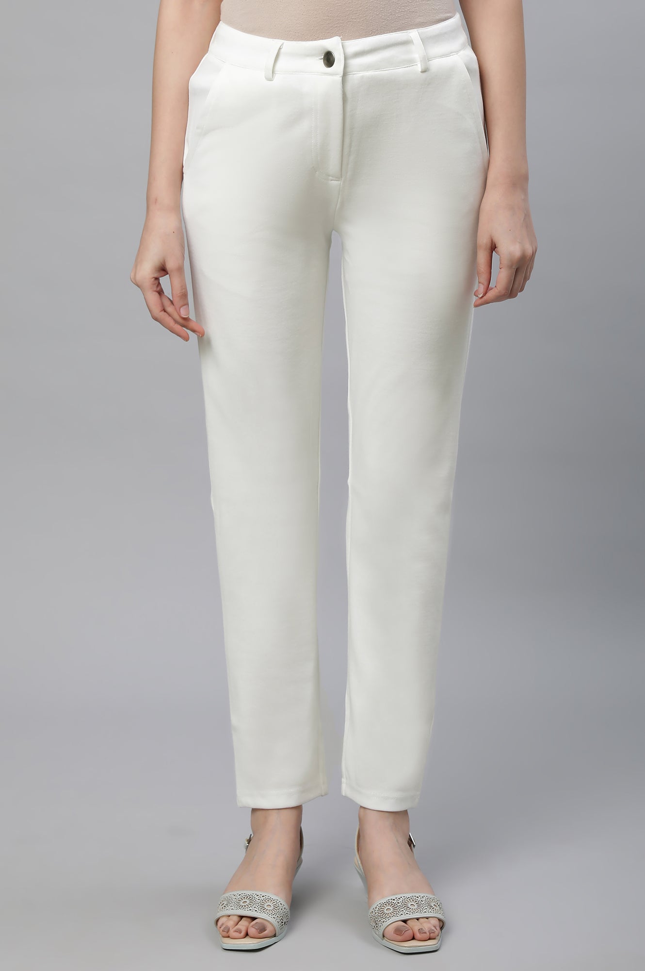 Green Ankle Length Straight Trousers