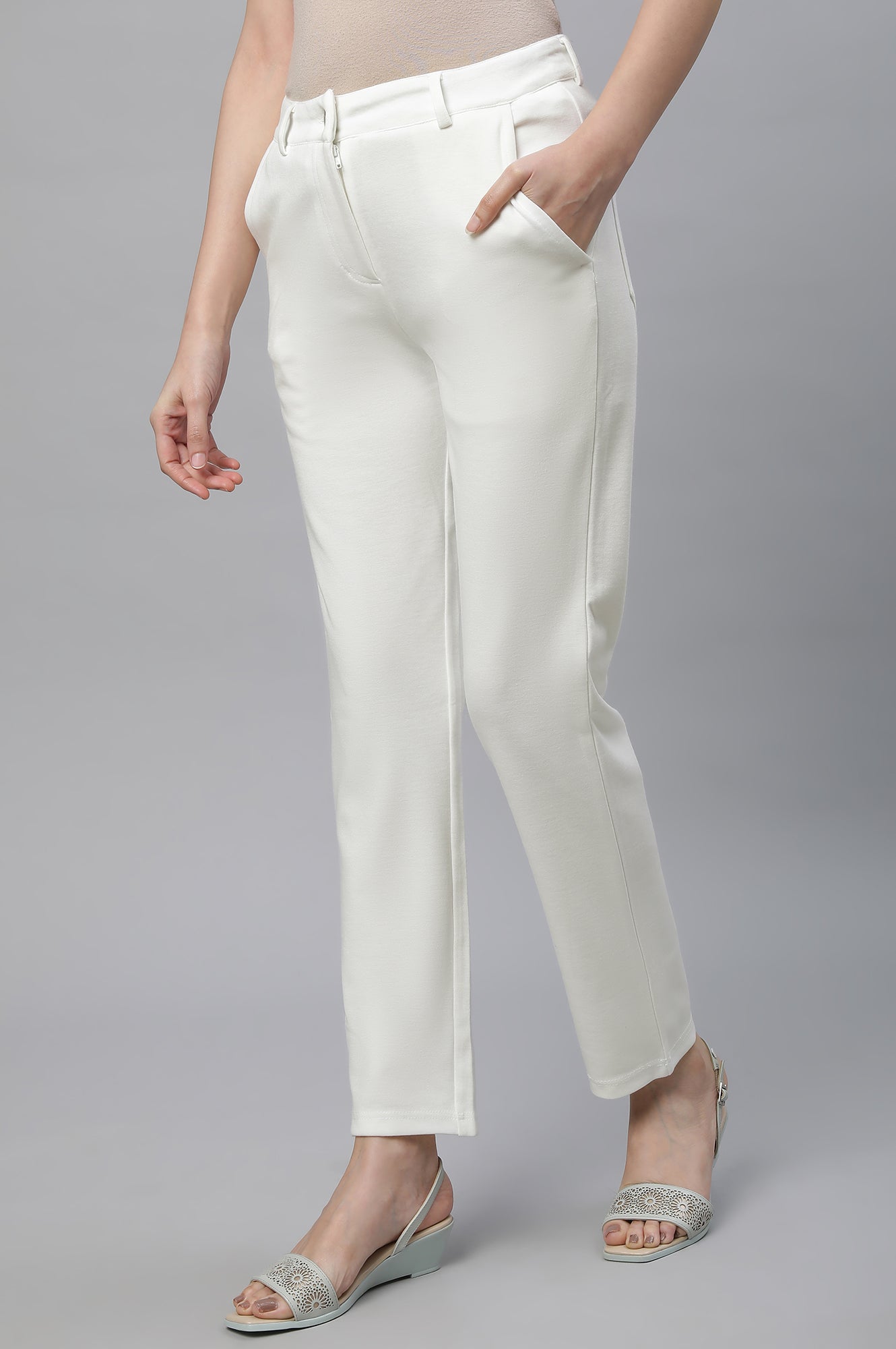 Green Ankle Length Straight Trousers