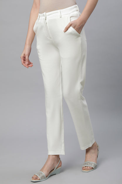 Green Ankle Length Straight Trousers