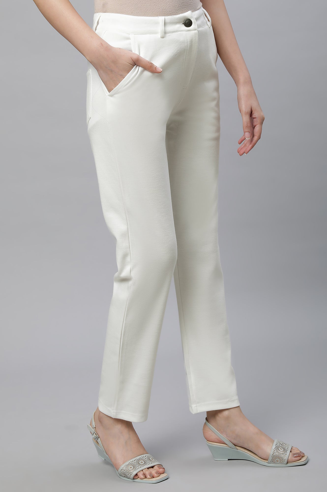 Green Ankle Length Straight Trousers