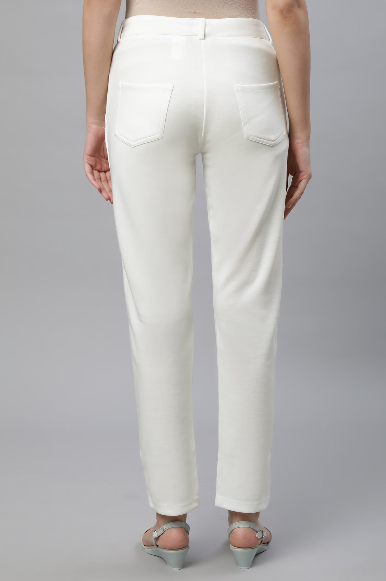Green Ankle Length Straight Trousers