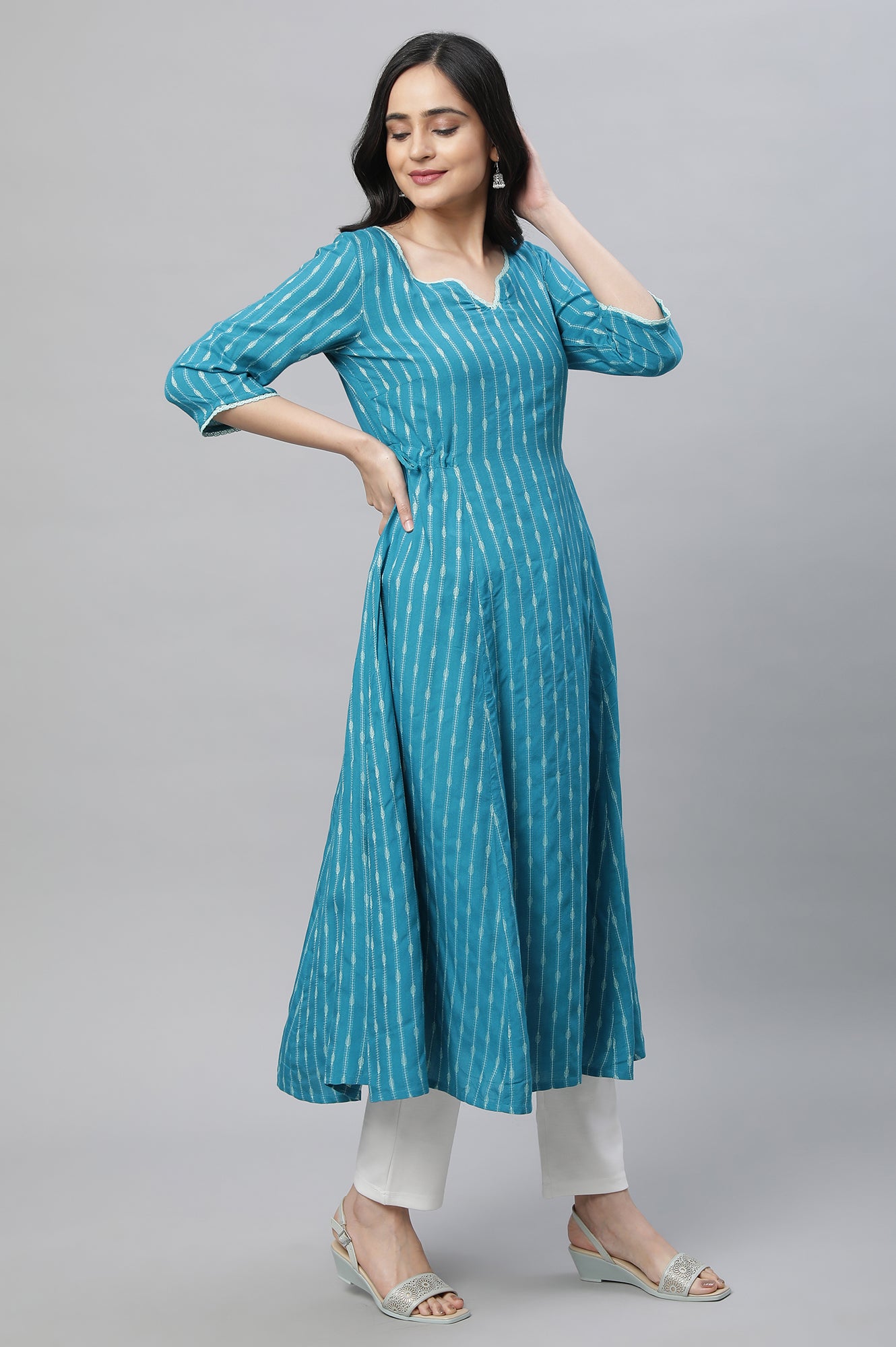 Green Ankle Length Straight Trousers