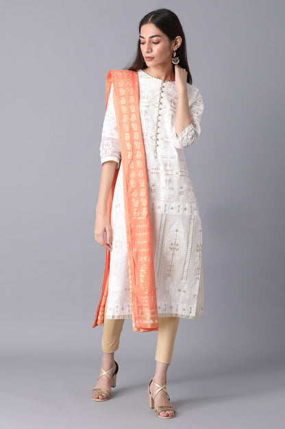 Peach Voile Printed Dupatta