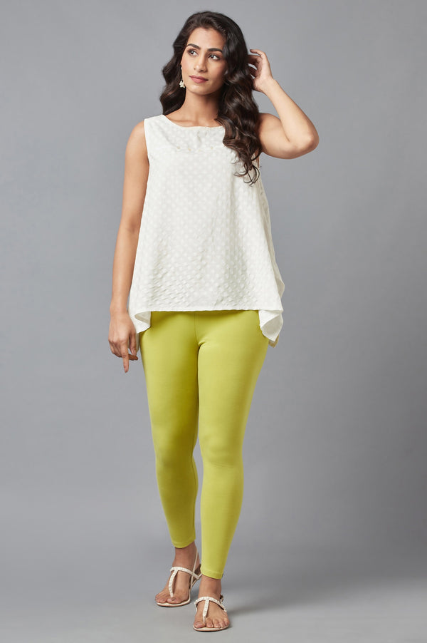 Green Solid Skinny Fit Cotton Tights