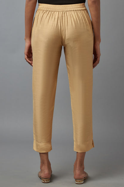 Gold Solid Straight Fit Calf Length Mid Rise Trousers