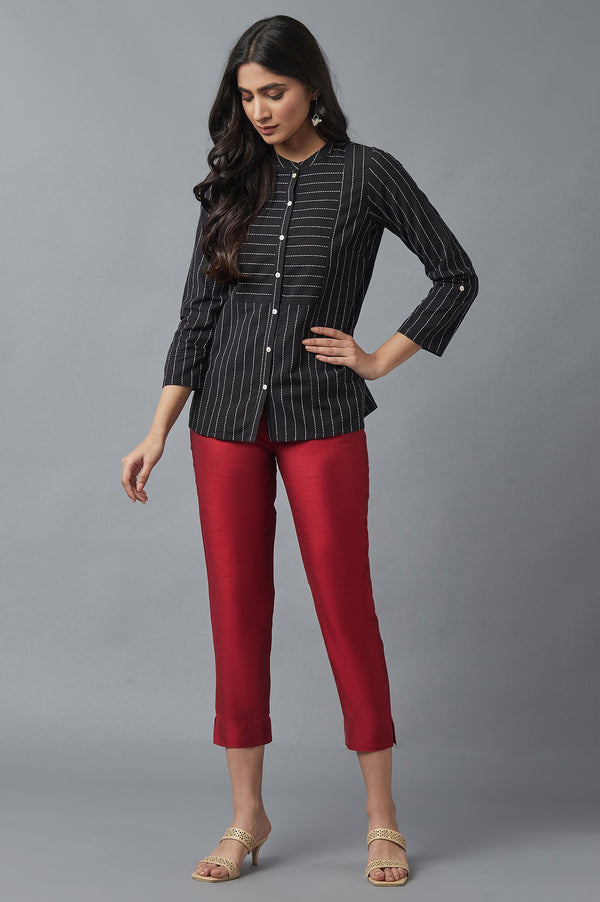Red Solid Straight Fit Woven Trousers With Elasticated Waist