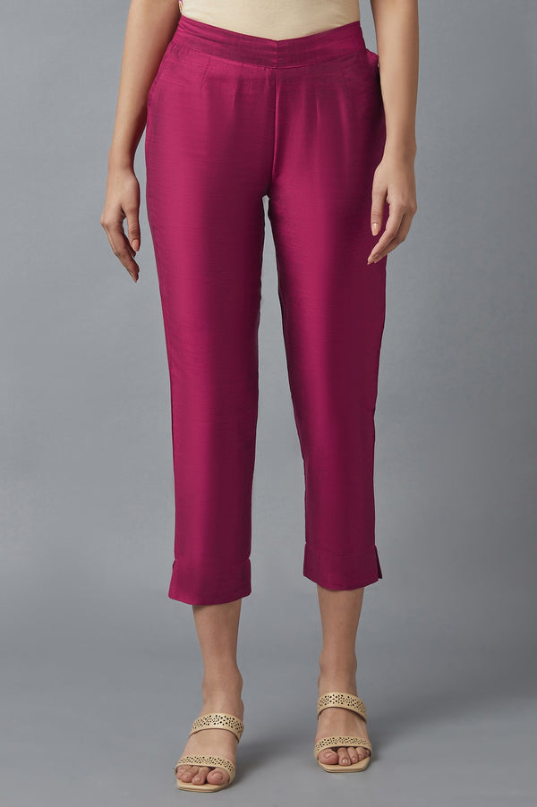 Pink Solid Straight Fit Woven Trousers With Elasticated Waistband