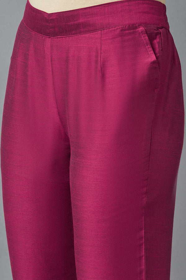 Pink Solid Straight Fit Woven Trousers With Elasticated Waistband