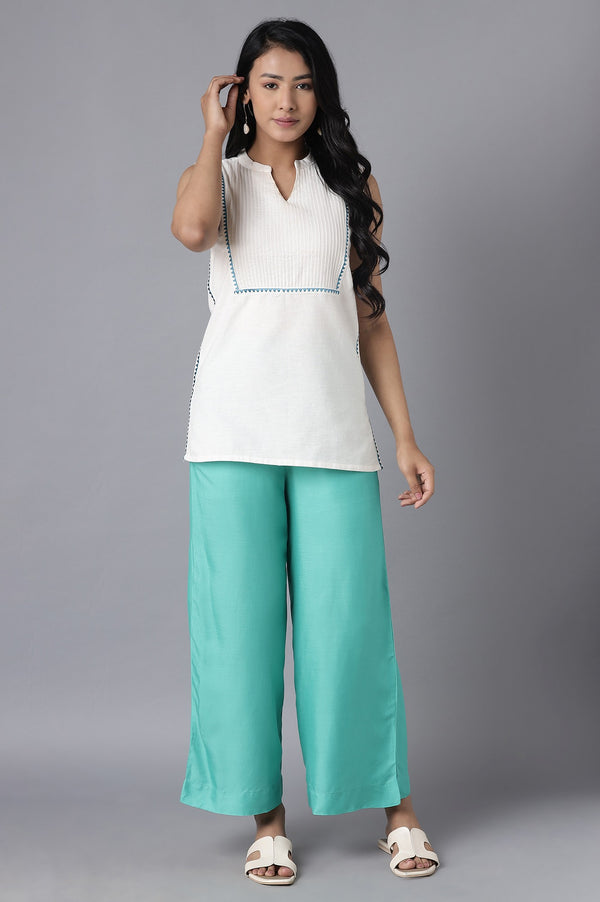 Muted Sage Green Solid Straight Fit Tencel Palazzo With Elasticated Waistband