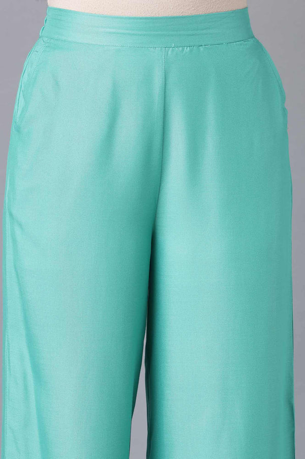 Muted Sage Green Solid Straight Fit Tencel Palazzo With Elasticated Waistband
