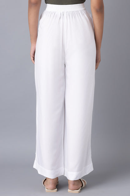 White Solid Relaxed Fit Ankle Length High Rise Palazzo