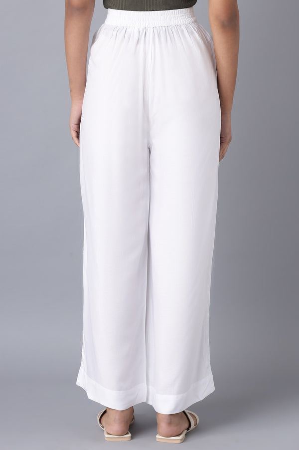White Solid Relaxed Fit Ankle Length High Rise Palazzo