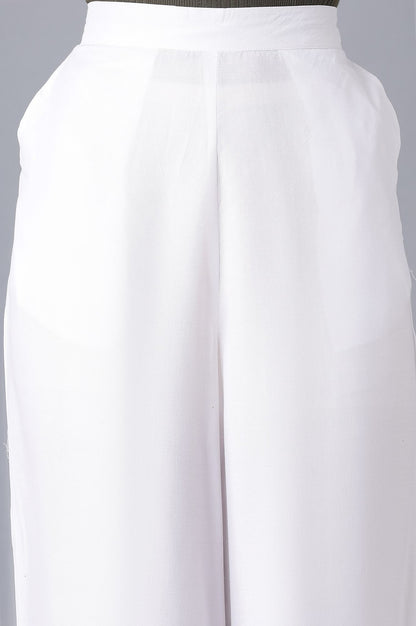 White Solid Relaxed Fit Ankle Length High Rise Palazzo